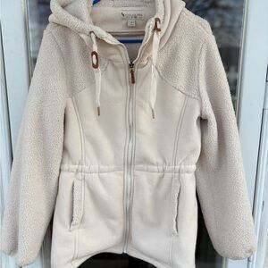 Women’s S Koolaburra By UGG Fleece Coat Cream Hooded Zip-Up Adjustable Waist